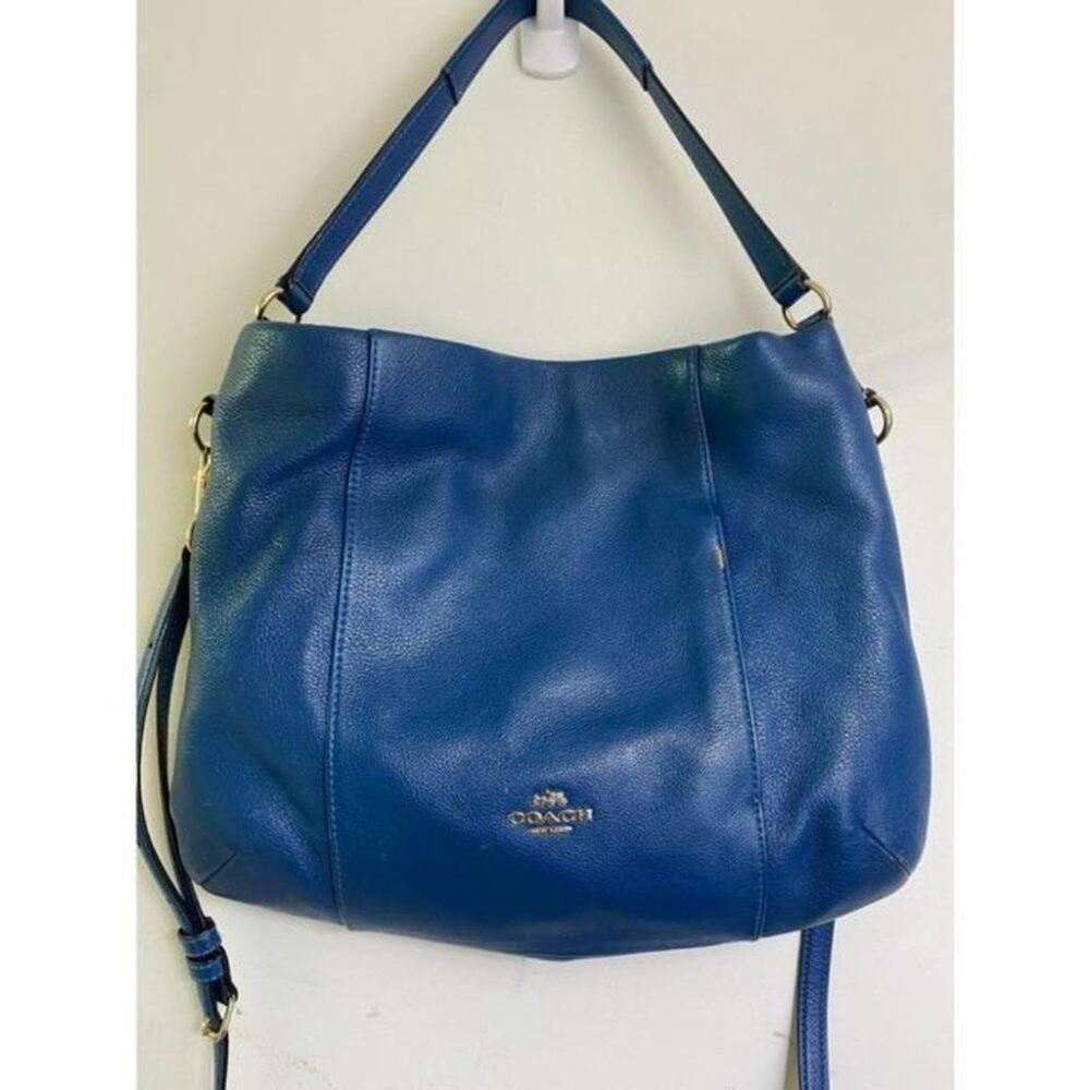 Coach Medium W Adjustable Strap Blue Leather Cross - Picture 2 of 12